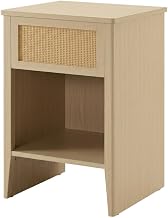 Furnifact Rattan Accent Side Table with Drawer Storage, Open Shelf, Modern Design, Home Decor for Living Room or Bedroom