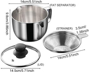 Elolicu Gravy Separator with Lid and Strainer, 1000ml Stainless Steel, Silver