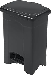 Safco Step On Plastic Trash Can with Foot Pedal, 4 Gallon Garbage Can for Kitchen, Bedroom, Office, Hands Free, Black
