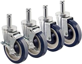 Krowne 30-151S Krowne Silver Series Universal Wire Shelving Caster, Swivel with Brake, 5" Diameter, 200lbs per Caster Load Capacity, fits Standard 1" Diameter Wire Shelving Posts (Set of 4)​‌​​