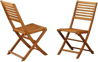 Neutral Oil Foldable Outdoor Dining Chairs Set of 2 Acacia Wood Durable Construction Comfortable Seating for Patio Garden Deck Relaxation