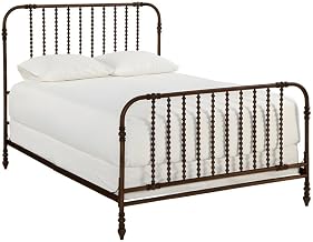 Starlight Canyon Home Metal Platform Bed with Curved Corners and Distressed Finish, Queen Bed Frame with Slatted Base for Guest Bedroom