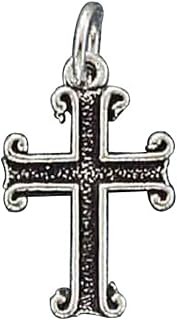 Sterling Silver Womens 1mm Box Chain Channel Christian Scrolled Cross Pendant Necklace