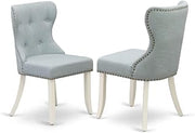 Furnifact Linen-Upholstered Parsons Dining Chairs Set of 2, Button-Tufted High Back Kitchen Chairs with Nail Head for Dining Room, Baby Blue