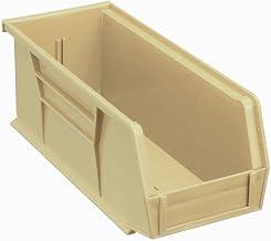 Global Industrial Plastic Stacking Bin 5-1/2 x 14-3/4 x 5, Beige, Lot of 12