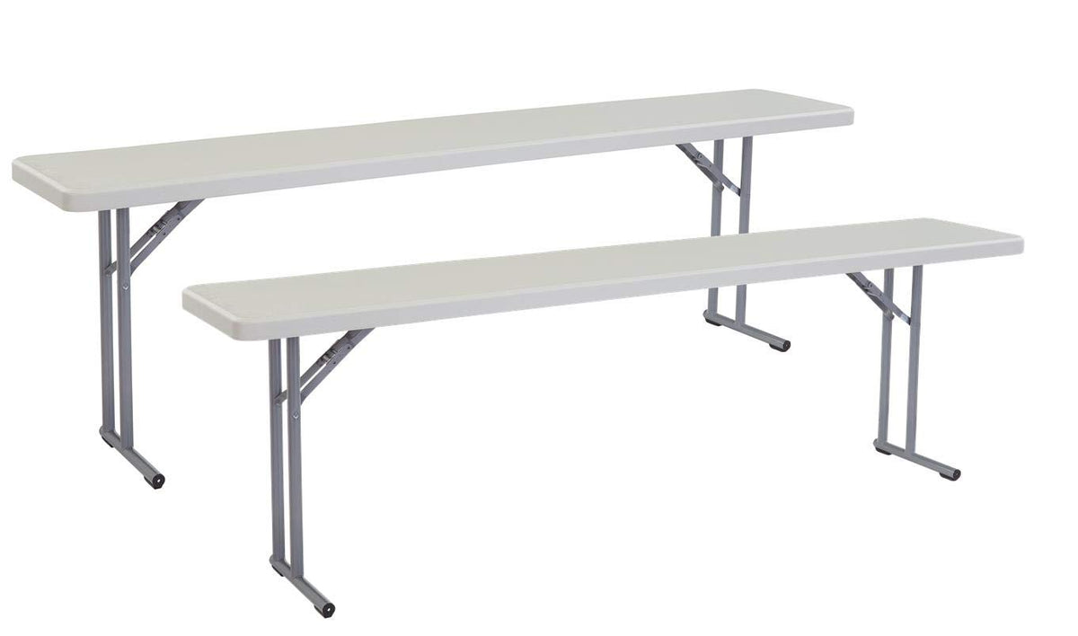 (2 Pack) 18" x 96" Heavy Duty Seminar Folding Table by National Public Seating – 8 Foot (2 Pack), Plastic, Speckled Grey, Pack of 2, Model BT1896/2