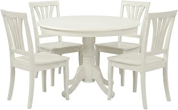 Furnifact Coastal-Style Dining Room Set with Round Pedestal Table, Small Kitchen Table and Chairs for 4, Dinner Table Set