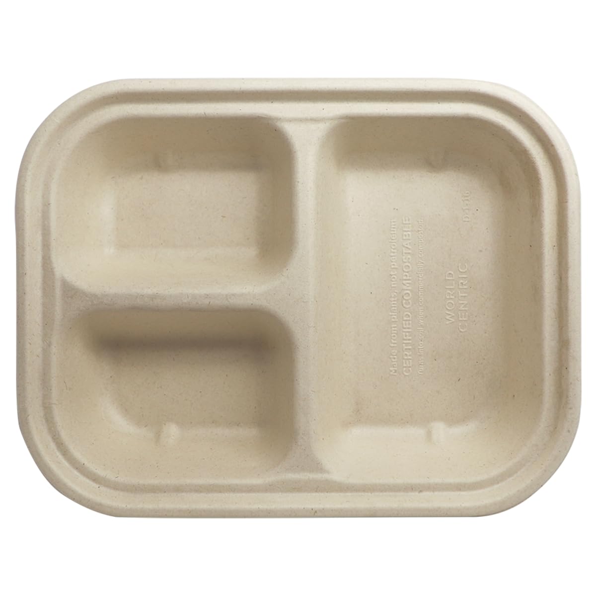 World Centric 3 Compartment Fiber Container – TR-SC-U10T-LFS, No Lid, 29 oz., 9.9" x 7.6" x 1.7" | 400/Case