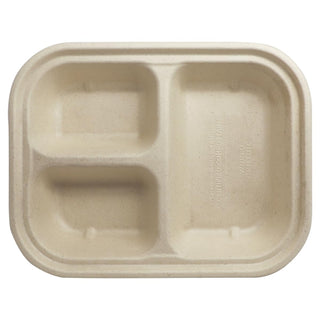 World Centric 3 Compartment Fiber Container – TR-SC-U10T-LFS, No Lid, 29 oz., 9.9" x 7.6" x 1.7" | 400/Case