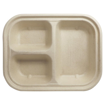 World Centric 3 Compartment Fiber Container – TR-SC-U10T-LFS, No Lid, 29 oz., 9.9" x 7.6" x 1.7" | 400/Case