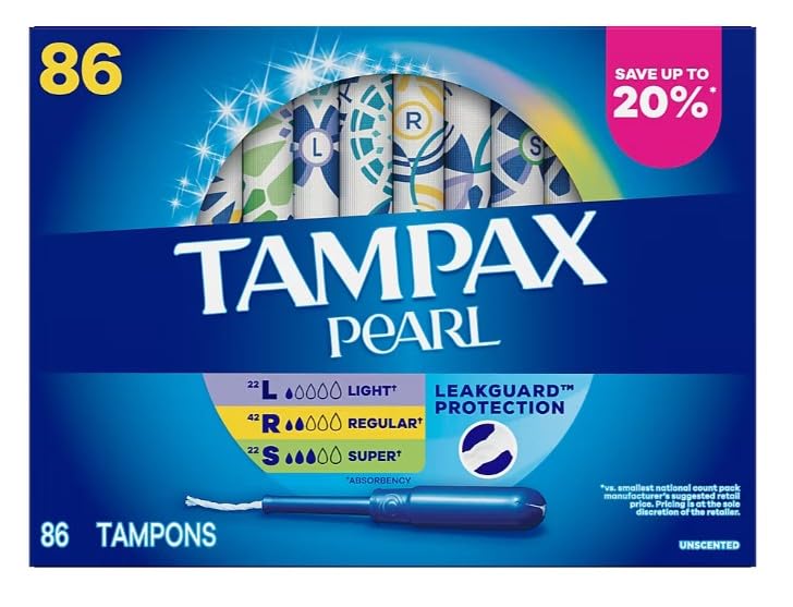 Pearl Tampons Multipack by Tampax – Cotton, Rayon, Natural rubber latex, Blue, Model 990374179