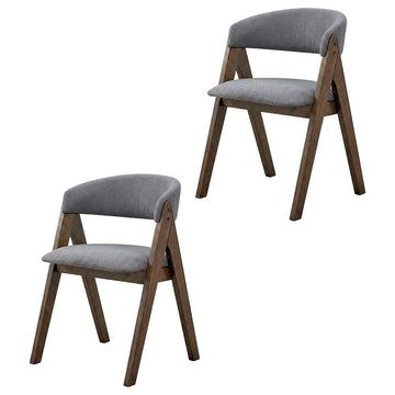 Fabric-Upholstered Side Chair with Walnut Wood Legs by Furnifact – Wood, Walnut; Gray, Pack of 2