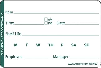 HUBERT White Flex-Temp Rotation Shelf Life Labels Green Imprint - 3"L x 2"H, 500 Per Roll