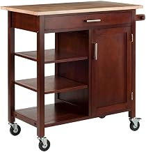 Furnifact Solid Wood Kitchen Cart with Storage and Shelves, Rolling Kitchen Island on Wheels, Utility Bar Cart and Microwave Stand, Walnut