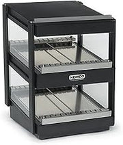 Nemco 6480-18S-B Heated Shelf Merchandiser, 18" x 19-3/4" x 21-7/8", Slanted Shelves & Black Exterior