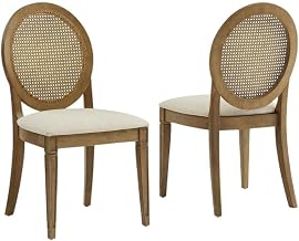 Brown 2-Piece Cane-Back Dining Chair Set with Upholstered Seats by Furnifact – Rubberwood 85.00%,Paper Rattan 5.00%,Foam 5.00%,Fabric 5.00%, Brown, Pack of 2