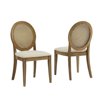 Brown 2-Piece Cane-Back Dining Chair Set with Upholstered Seats by Furnifact – Rubberwood 85.00%,Paper Rattan 5.00%,Foam 5.00%,Fabric 5.00%, Brown, Pack of 2