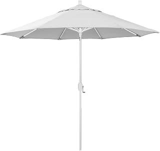 California Umbrella 5-Year-Non-Fading, 9Ft Premium Patio Umbrella, Hand-Crank, Button-Tilt, White Frame, Solution Dyed White Fabric