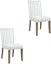 Starlight Canyon Home Acacia Veneer Upholstered Parsons Dining Chairs Set of 2, Coastal High-Back Kitchen Chairs for Dining Room Use, Blue Stripe
