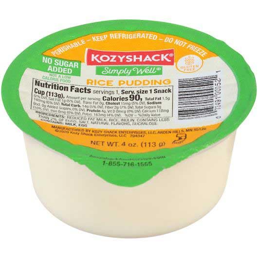 Rice Pudding No Sugar Added by Kozy Shack – 4 Ounce (Pack of 48), Pack of 48