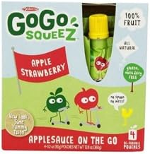 GoGo Squeez Apple Strawberry On The Go Applesauce, 3.2 Ounce - 4 per pack -- 12 packs per case.