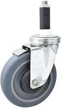 BK Resources 5" Gray Rubber 1" Expanding Stainless Steel Stem Swivel Caster for Work Tables with Top Lock Brake, NSF, 250lb Capacity Per Wheel