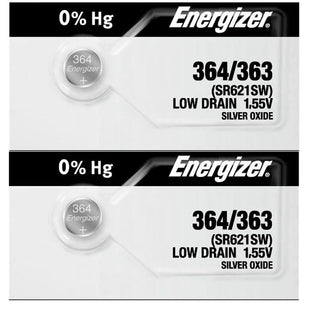 2 X 364 363 Silver Oxide Watch Batteries SR621SW SR by Energizer – Silver, Pack of 2, Model PT-65MR-8142