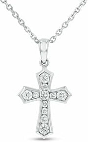 2ct Simulated Diamond CZ Round Cut Channel Set Cross Pendant with Chain White Gold Plated