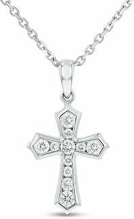 2ct Simulated Diamond CZ Round Cut Channel Set Cross Pendant with Chain White Gold Plated