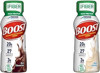 Boost High Protein with Fiber Balanced Nutritional Drink, Rich Chocolate, 8 fl Ounce Bottle, 24 Pack + Boost High Protein with Fiber Balanced Nutritional Drink, Very Vanilla, 8 fl oz Bottle, 24 Pack
