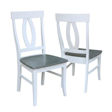 Solid Wood Dining Chair Set of Two with Hardwood Frame by Furnifact – Wood, White and Heather Gray, Pack of 2