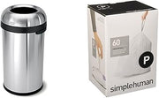 simplehuman 60 litre bullet open can heavy-gauge brushed stainless steel + code P 60 pack liners