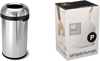 simplehuman 60 litre bullet open can heavy-gauge brushed stainless steel + code P 60 pack liners