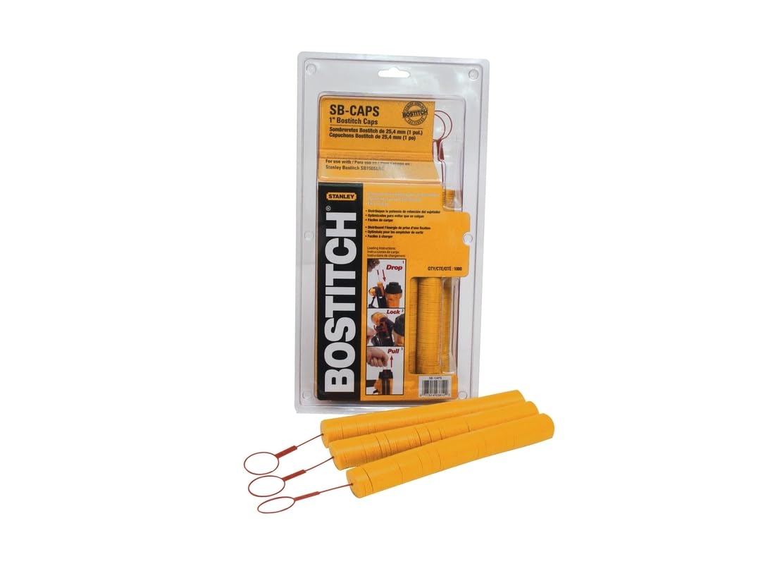 Stanley Button Caps 1" W X 1" L 16 Ga. Yellow by Bostitch – 1" x 1", Plastic, Yellow, Pack of 1000, Model SB-CAPS