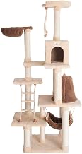 Pressed Wood Cat Tree with Playhouse Condo, Faux Fleece Six-Level Climber with Rope Ladder and Sisal Scratch Posts