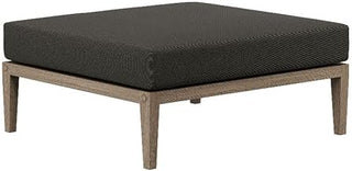 Modway Northlake Teak Outdoor Ottoman in Flint Gray – Large Square Patio Footrest with Cushion