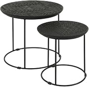 Furnifact Mango Wood Round Nesting Table 2-Piece, Nesting Coffee Table Set for Living Room Small Spaces, Matte Black