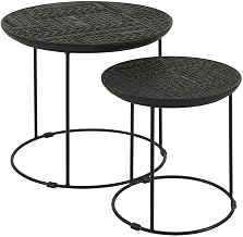 Furnifact Mango Wood Round Nesting Table 2-Piece, Nesting Coffee Table Set for Living Room Small Spaces, Matte Black
