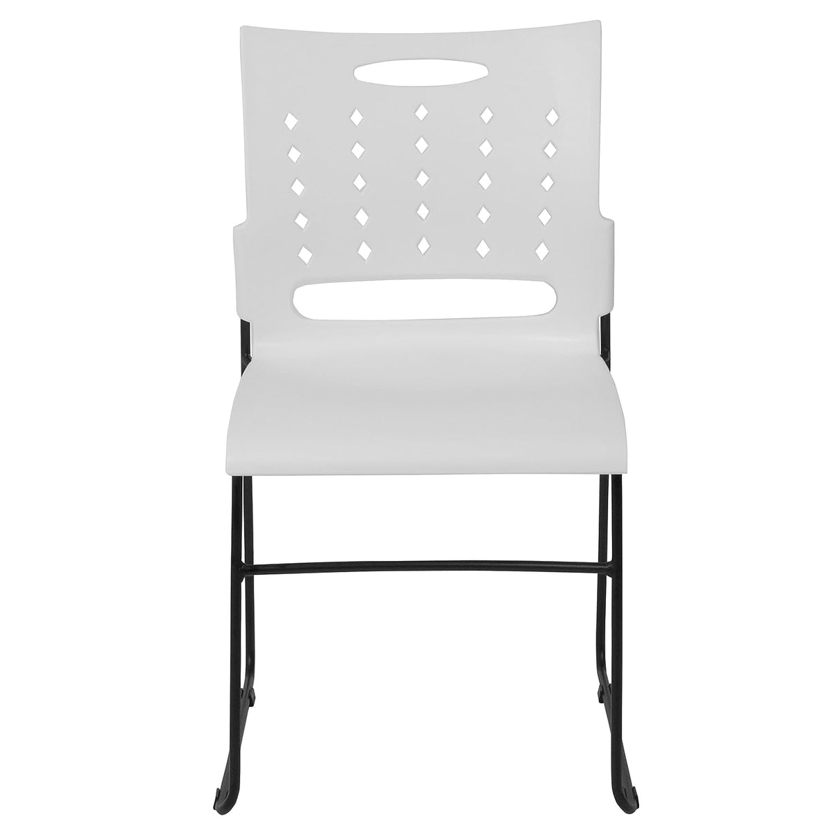 HERCULES Series 881 lb. Capacity White Sled Base Stack Chair with Air-Vent Back by Flash Furniture – Set of 1, Alloy Steel, White, Model RUT-2-WH-GG