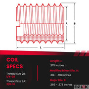 E-Z LOK Pack of 10 / 10 / 1/4-28 Internal Threads, 3/8-16 External Threads, 0.375 Length Thread Locking Inserts