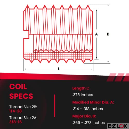 E-Z LOK Pack of 10 / 10 / 1/4-28 Internal Threads, 3/8-16 External Threads, 0.375 Length Thread Locking Inserts