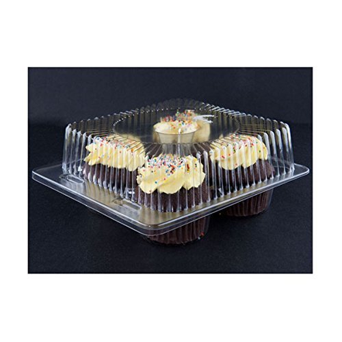 LBH6404 - 4 Count Clear Hinged Cupcake/Muffin Container - 250 per case by Detroit Forming – 9.375 x 6 x 2.875 inches, 2.125 inches, Plastic, Clear, Model LBH-6404