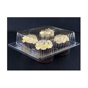 LBH6404 - 4 Count Clear Hinged Cupcake/Muffin Container - 250 per case by Detroit Forming – 9.375 x 6 x 2.875 inches, 2.125 inches, Plastic, Clear, Model LBH-6404