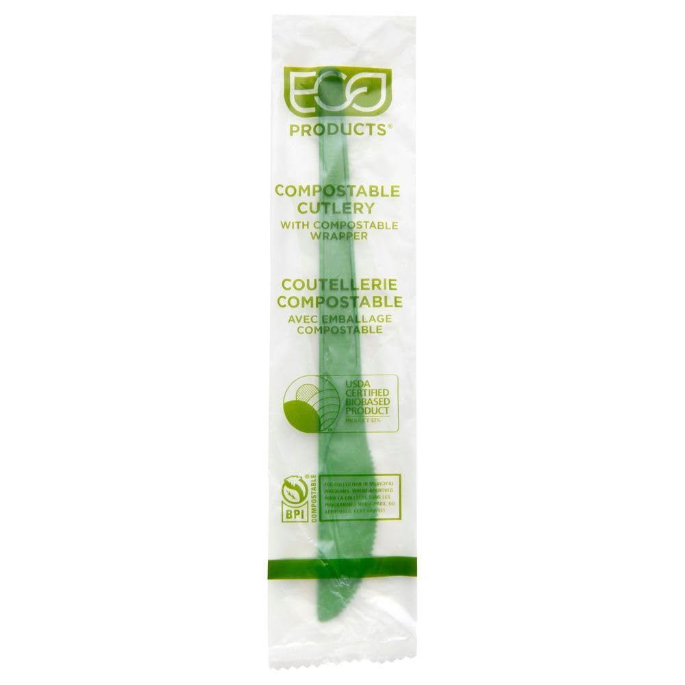 Compostable CPLA 6" Plastic Knives by ECO PRODUCTS – 6 inches, CPLA, Green, Model EP-S011-WGN