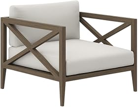 Gray Outdoor Patio Teak Armchair with Sturdy Armrest, Comfortable Backrest, Durable Construction, Suitable for Garden and Outdoor Living