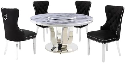 6-Piece Dining Set with Lazy Susan, Black