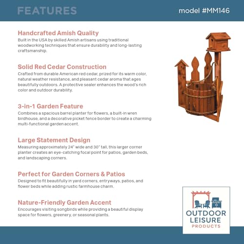 American Furniture Classics Large Solid Red Cedar Corner Planter with Birdhouse and Picket Fence - image 5