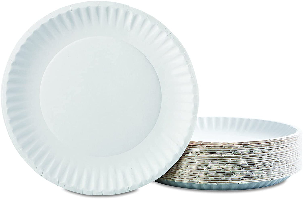 CP9GOEWH Gold Label Coated Paper Plates by AJM Packaging – Medium, Paper, White, Model AJMCP9GOEWH
