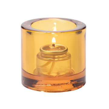 Amber Thick Glass Tealight Lamp by Hollowick – 2-7/8" H x 2-¾" D, Glass, Amber, Transparent, Model 5140A