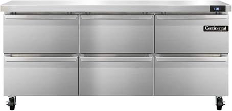 Continental Refrigerator SW72-D Three Section Work Top Refrigerator 72"W, With Six Drawers